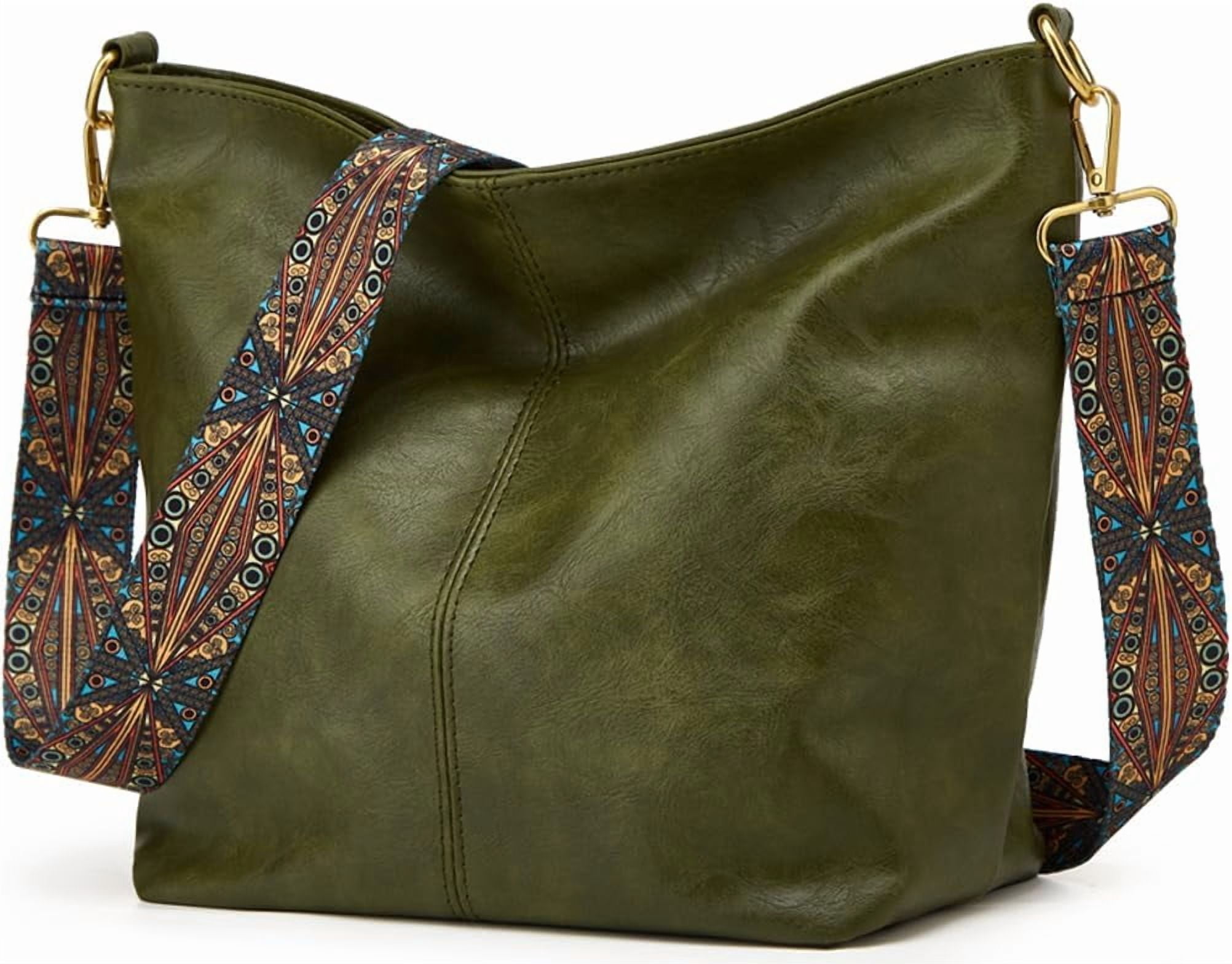 NANAHuang Hobo Bag for Women Crossbody Handbags Large Designer Ladies Bucket Purse PU Leather Shoulder Bags with Wide Shoulder Strap