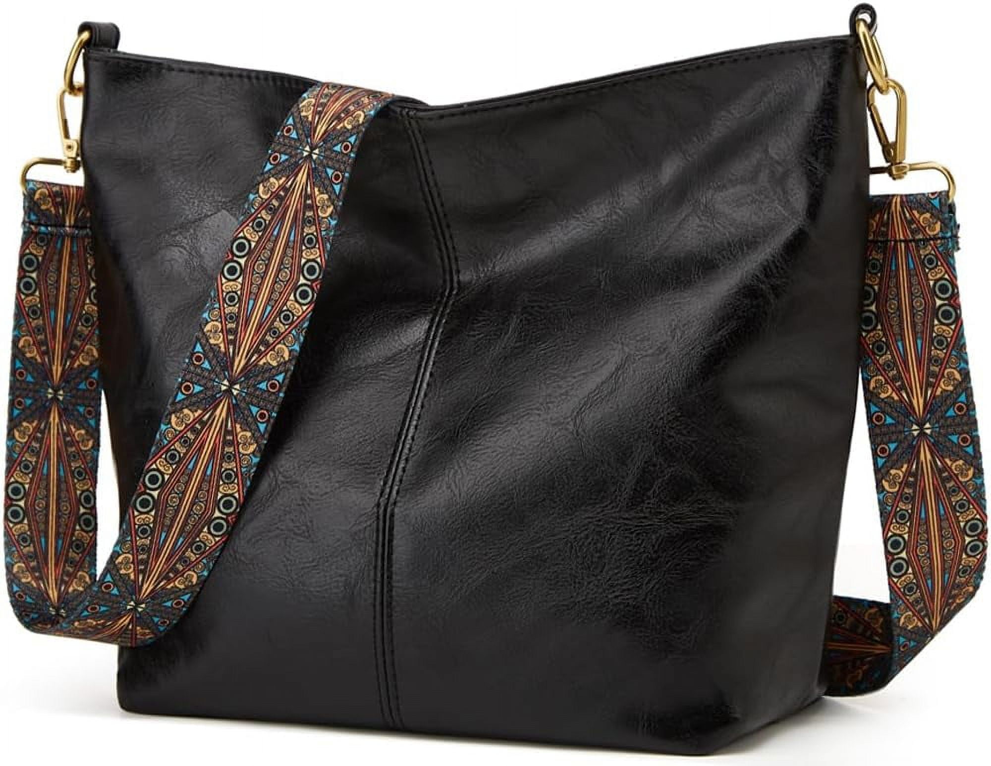 NANAHuang Hobo Bag for Women Crossbody Handbags Large Designer Ladies Bucket Purse PU Leather Shoulder Bags with Wide Shoulder Strap