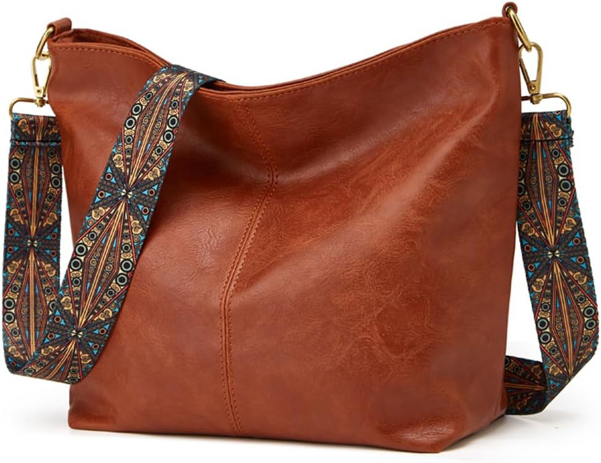 NANAHuang Hobo Bag for Women Crossbody Handbags Large Designer Ladies Bucket Purse PU Leather Shoulder Bags with Wide Shoulder Strap