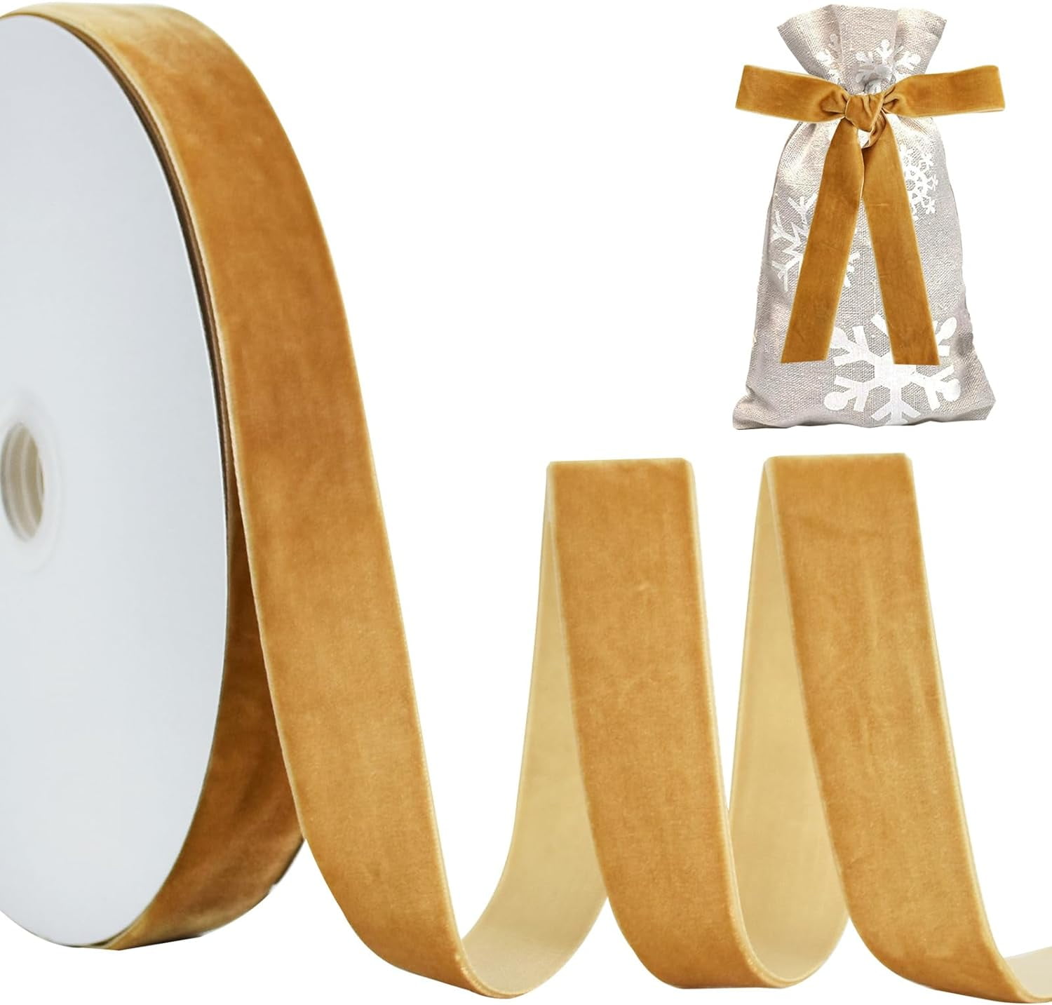 NANAHuang Khaki Gold Velvet Ribbon 3/8 Inch x 25yds, Vintage Velvet Ribbons, for Wreath Decoration Handmade Craft Ornaments Gift Wrapping & Bow Making, Valentine's Day Bouquet Packaging