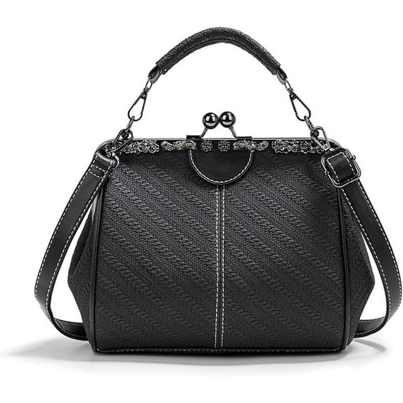 NANAHuang Kiss Lock Handbags for Women Vintage PU Leather Evening Clutch Satchel Retro Hollow Crossbody Shoulder Purse Tote