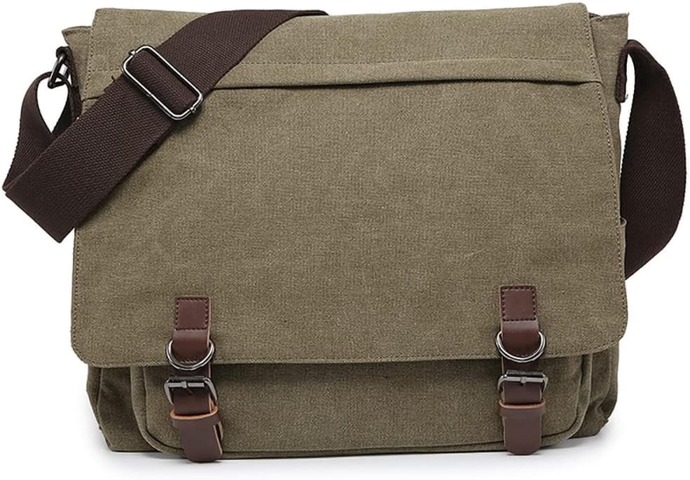 NANAHuang Large Vintage Canvas Messenger Shoulder Bag Travel Crossbody Purse Briefcase Business Bag for 15inch Laptop