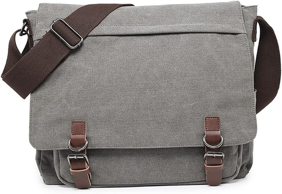 NANAHuang Large Vintage Canvas Messenger Shoulder Bag Travel Crossbody Purse Briefcase Business Bag for 15inch Laptop