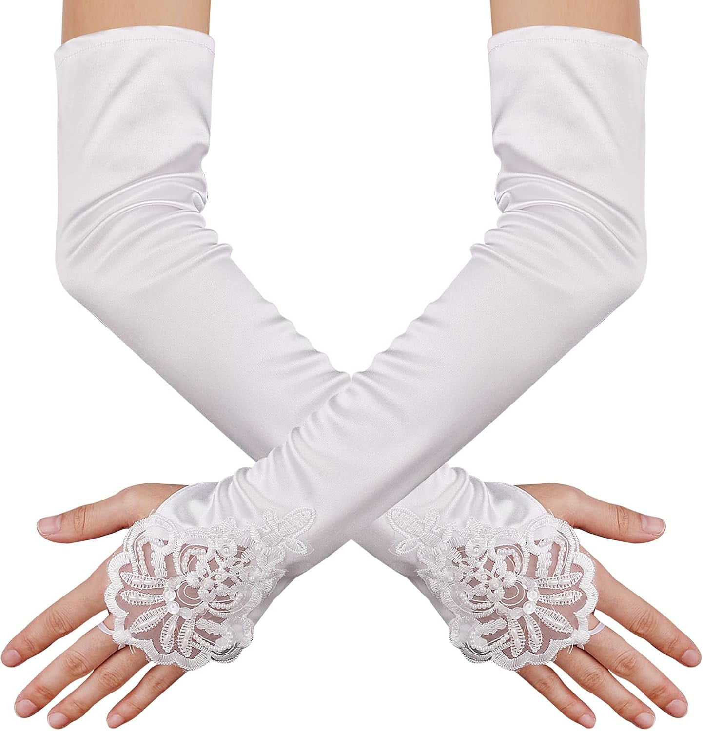 1pair Long Opera Satin Gloves For Women, Black Elbow Length Gloves Bridal Fancy Dress Gloves Wedding Evening Party Opera Glovesblack - View #6