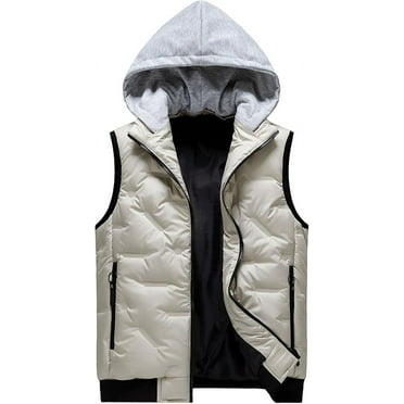 NANAHuang Men's Quilted Puffer Vest with Detachable Hood Full Zip Sleeveless Warm Winter Padded Vest Loose Casual Down Vest