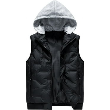 NANAHuang Men's Quilted Puffer Vest with Detachable Hood Full Zip Sleeveless Warm Winter Padded Vest Loose Casual Down Vest