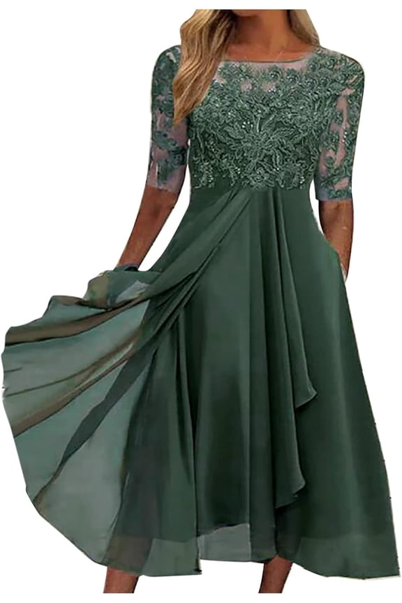 Mother of The Bride Dresses for Women Flowy Lace Chiffon Dress Elegant Formal Evening Party Gown for Wedding