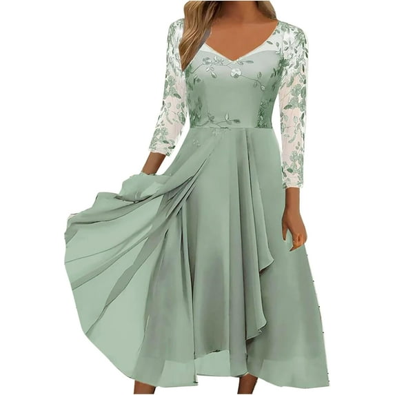 NANAHuang Mother of The Bride Dresses for Women Flowy Lace Chiffon Dress Elegant Formal Evening Party Gown for Wedding