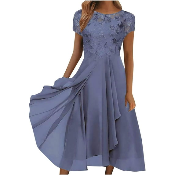NANAHuang Mother of The Bride Dresses for Women Flowy Lace Chiffon Dress Elegant Formal Evening Party Gown for Wedding