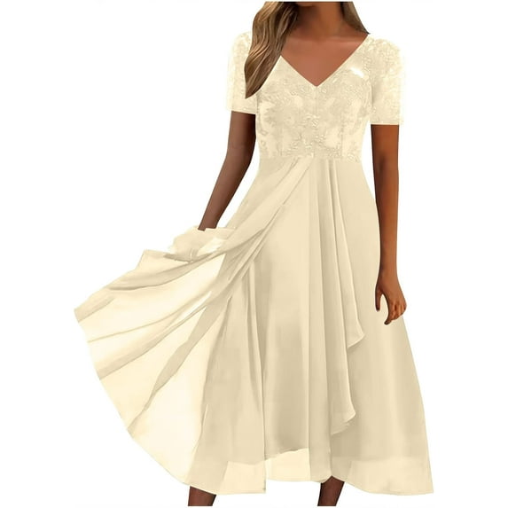 NANAHuang Mother of The Bride Dresses for Women Flowy Lace Chiffon Dress Elegant Formal Evening Party Gown for Wedding