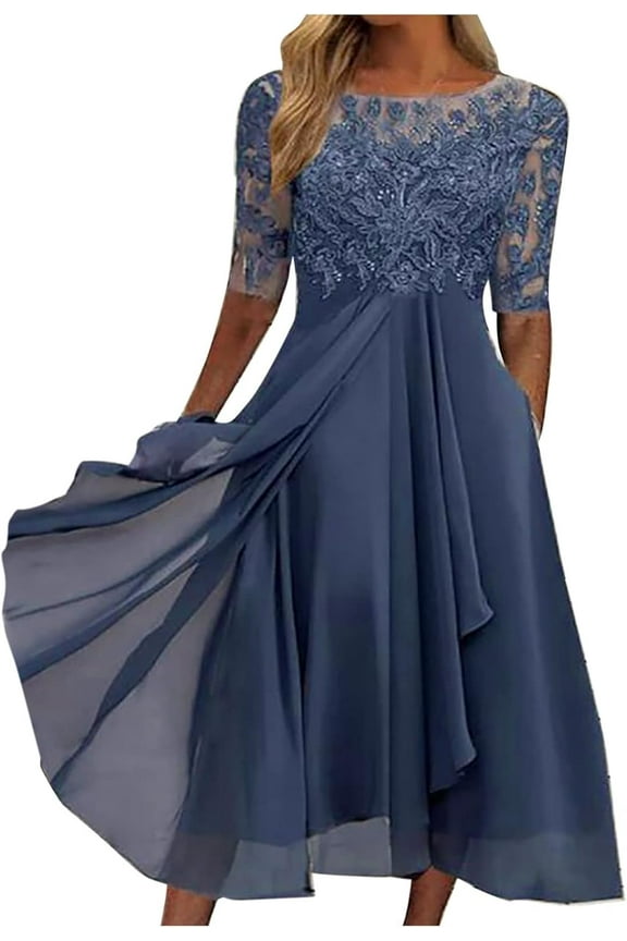 Mother of The Bride Dresses for Women Flowy Lace Chiffon Dress Elegant Formal Evening Party Gown for Wedding