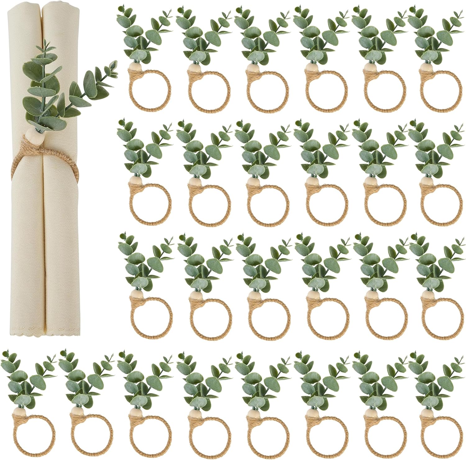 NANAHuang Napkin Rings Set of 12, Spring Napkin Rings, Eucalyptus Leaf ...