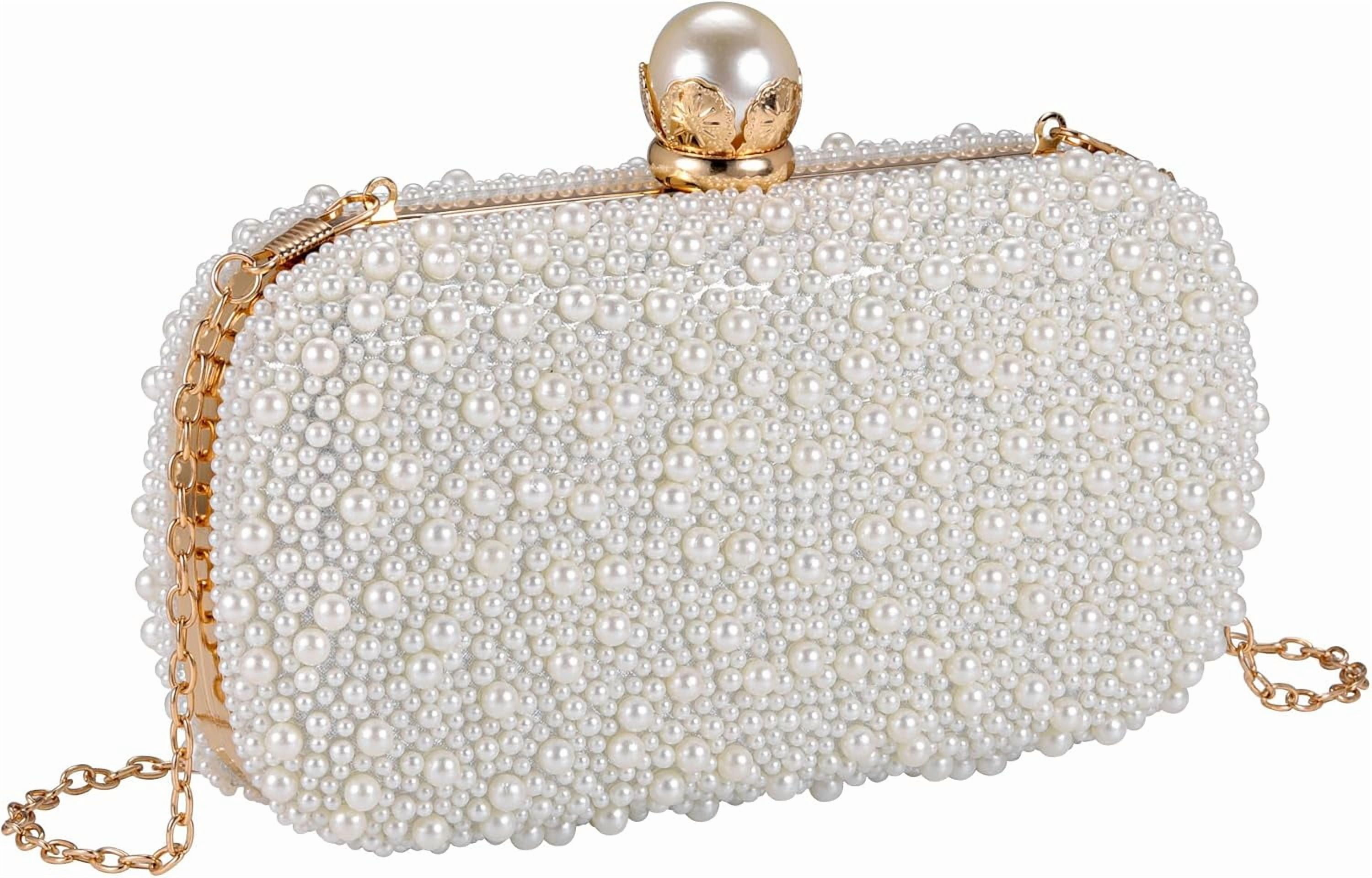 NANAHuang Pearl Purse for Women Wedding Crossbody Bag Evening Handbags Bride Small Clutch Purse White Beaded for Party