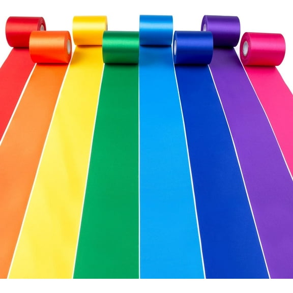 NANAHuang Rainbow Satin Ribbon 87.5 Yds × 2 Inch Wide Colorful Ribbon 8 Rolls Assorted Bulk Ribbons Set for Gift Wrapping Crafts Tassel Garland Fiesta Party Classroom Outdoor Ribbon Decorations