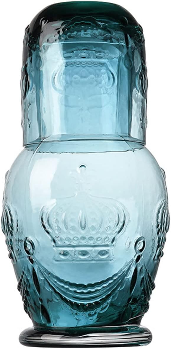 NANAHuang Retro Crown Relief Clear Glass Bedside Night Water Carafe