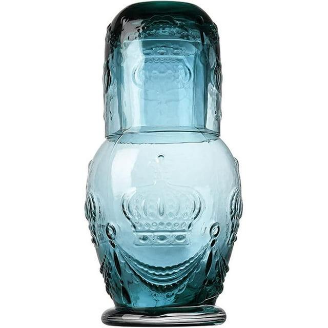 NANAHuang Retro Crown Relief Clear Glass Bedside Night Water Carafe