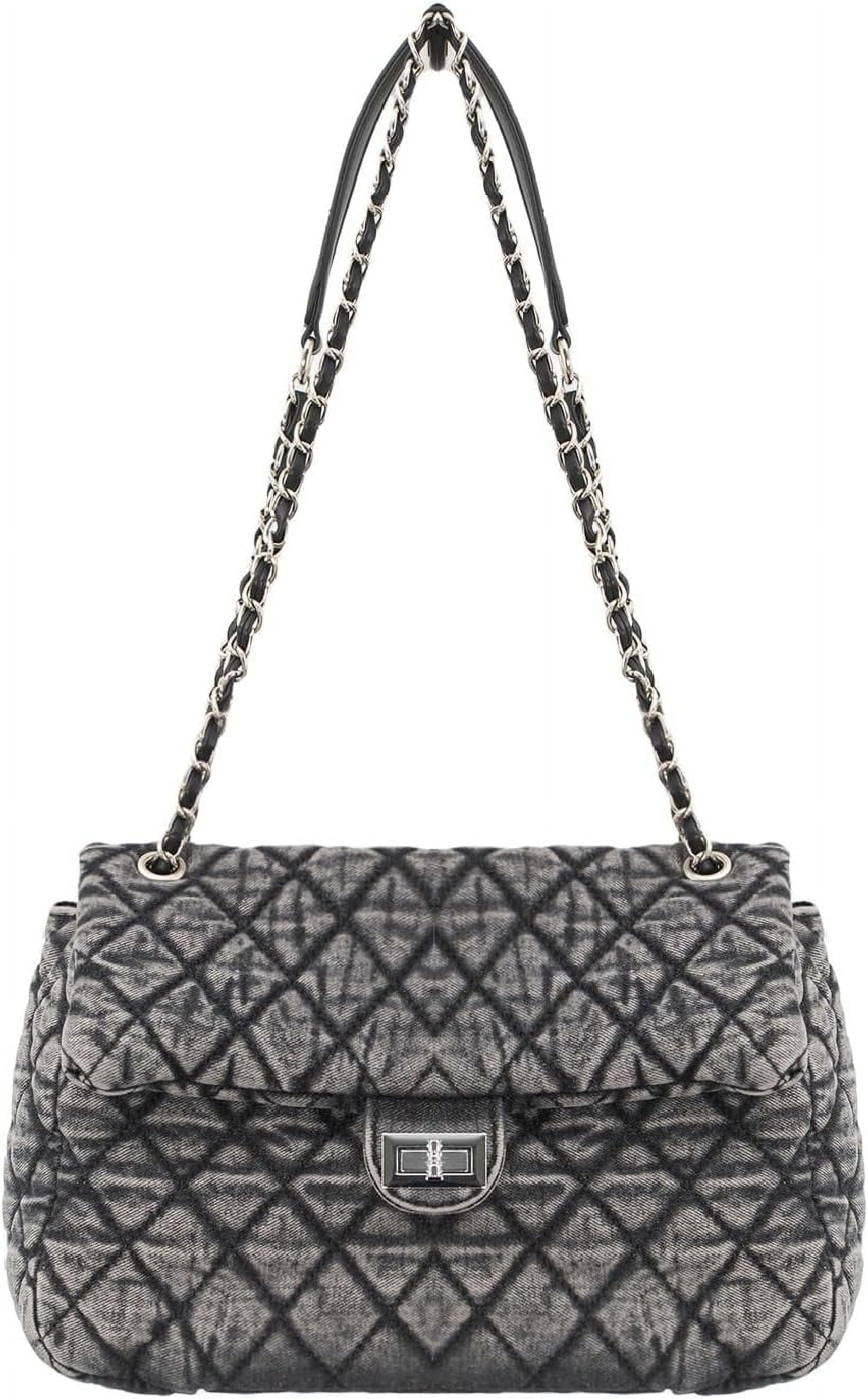 NANAHuang Retro Quilted Denim Purses for Women Crossbody Tote Bag for Womens Shoulder Bags Chain Over Washed Jeans Handbags Black Blue