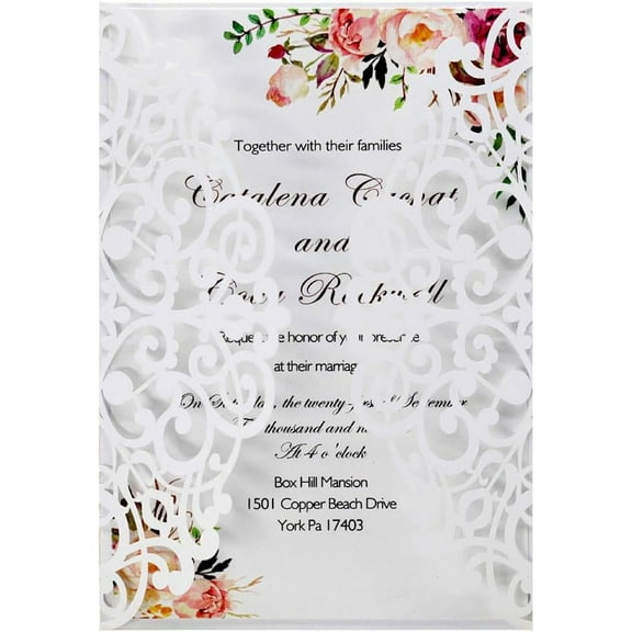 NANAHuang Richeng 20pcs 5x7inch Wedding Invitations Cards Laser Cut Pocket For Wedding Bridal Shower Engagement,Hollow Carving Greeting invites Covers Only,No Envelope No Insert (White)