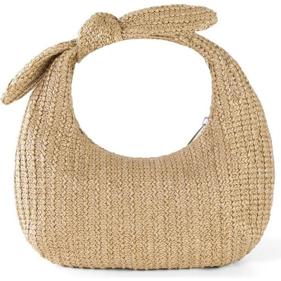 NANAHuang Straw Purses for Women Bow-Knot Straw Woven Clutch Bag Vacation Style Crescent Handbag Hobo Purse for Beach Travel