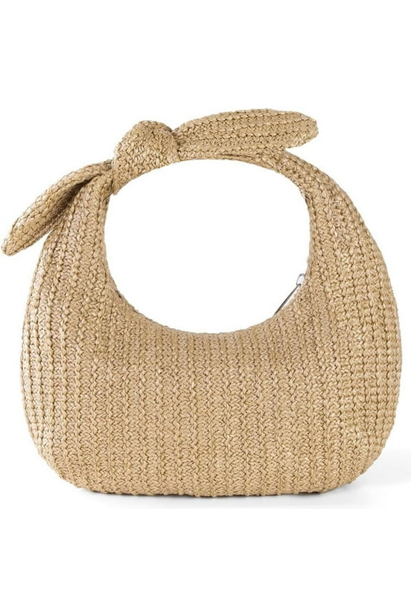 Straw Purses for Women Bow-Knot Straw Woven Clutch Bag Vacation Style Crescent Handbag Hobo Purse for Beach Travel