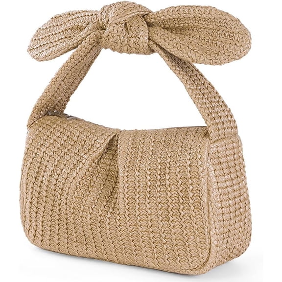 NANAHuang Straw Purses for Women Bow-Knot Straw Woven Clutch Bag Vacation Style Crescent Handbag Hobo Purse for Beach Travel