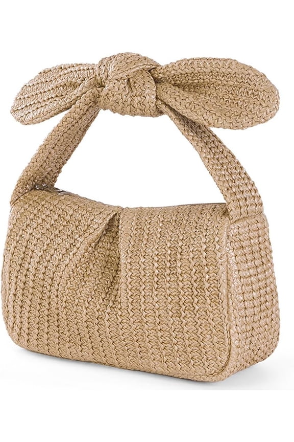 Straw Purses for Women Bow-Knot Straw Woven Clutch Bag Vacation Style Crescent Handbag Hobo Purse for Beach Travel