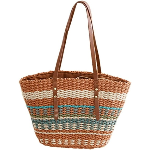 NANAHuang Straw Woven Hobo Bag for Women Handbag Leather Handle Large Capacity Totes Cabbage Basket Handwoven Purse
