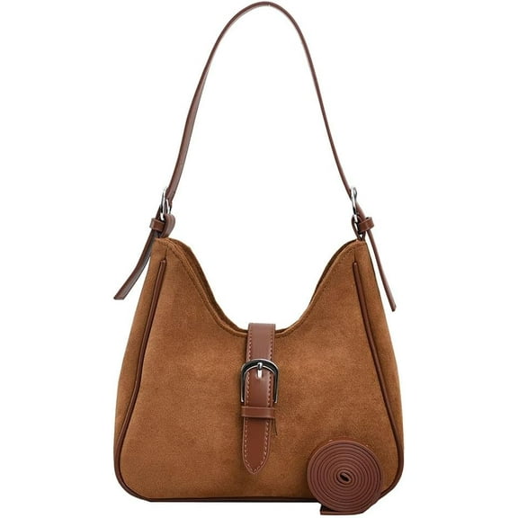 NANAHuang Suede Shoulder Bag for Women Brown Suede Purse Fall Purse Crescent Crossbody Satchel Bag Retro Suede Handbags