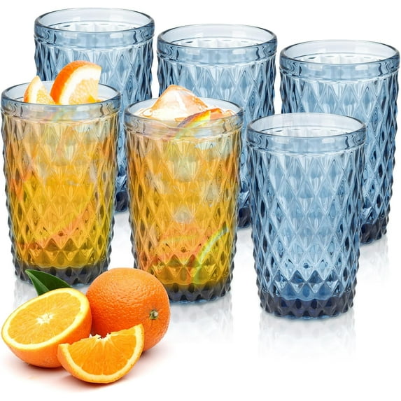 NANAHuang Vintage Drinking Glass Set of 4,12 oz Embossed Floral Drinkware Set,Green Drinking Glasses Cups Wine Glasses Colored Glassware for Whisky,Beer,Juice,Cocktail,Heavy Duty