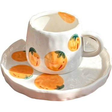 NANAHuang Vintage Hand-Painted Coffee Cup and Saucer Set, Ceramic Mug, 11 Oz Tea Cup