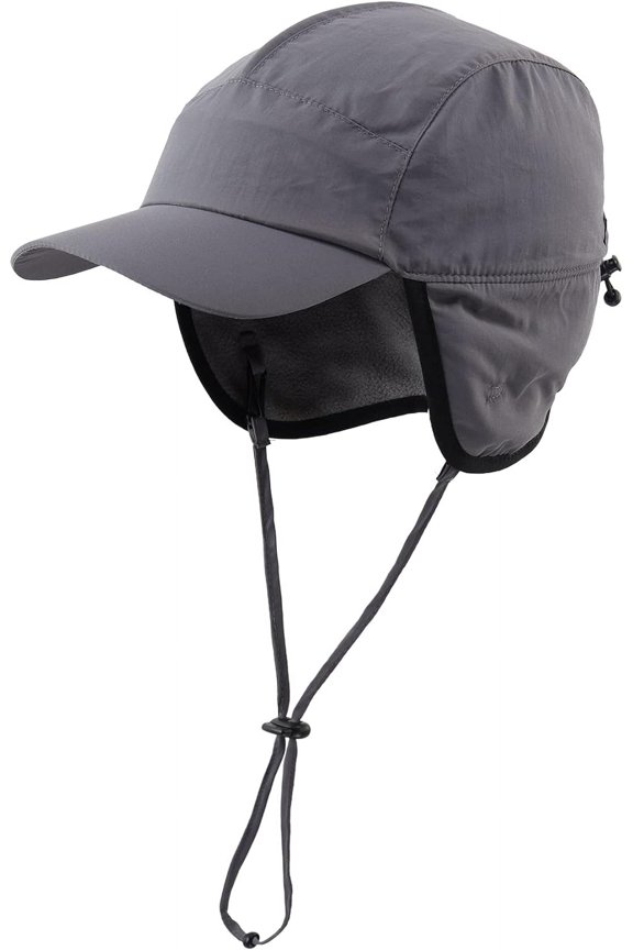 Waterproof Men's Winter Hats with Visor Warm Fleece Lined Baseball Cap Earflaps Trooper Trapper Hat for Men