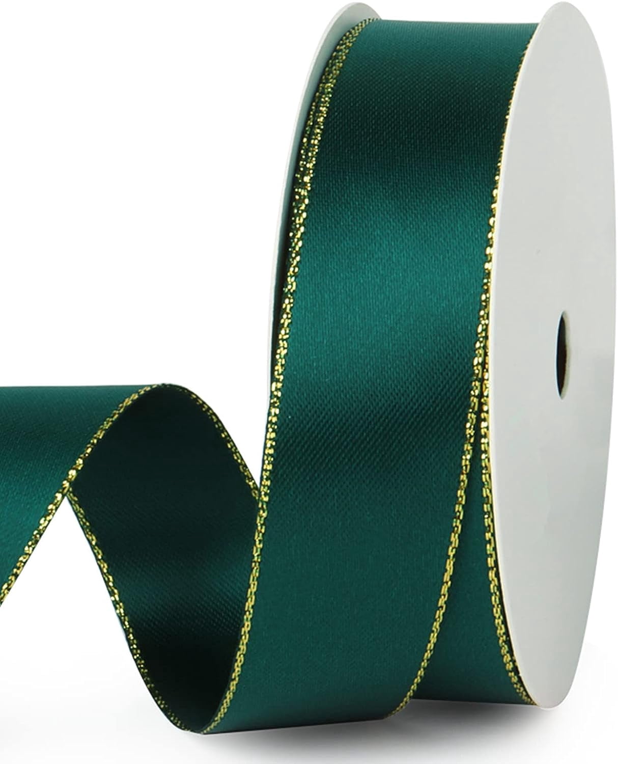 Broad Ribbon NANAHuang White Double Faced Satin Ribbon with Gold Edge, 1” Polyester ...