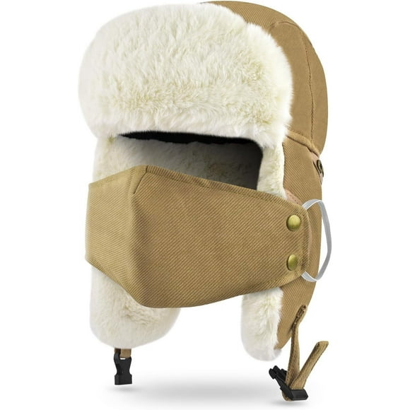 NANAHuang Winter Trapper Hat for Men Women, Faux Fur Warm Russian Ushanka Cossack Trooper Hat Hunting Skiing Aviator Cap