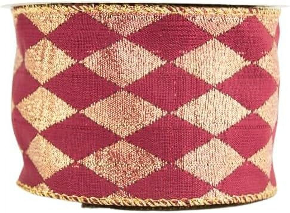 NANAHuang Wired Reversible Diamonds Pattern Ribbon - Burgundy (Gold ...