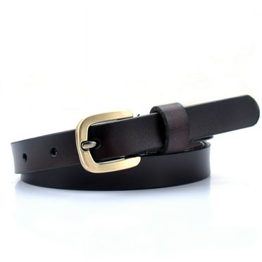 NANAHuang Women Leather Belt for Jeans Pants Dresses Black Ladies Waist Belt with Gold Pin Buckle