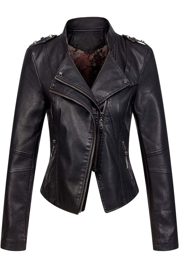 Women's Candy Color Asymmetric Zip Slim Faux Leather Cropped Moto Jacket