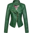 thumbnail image 1 of NANAHuang Women's Candy Color Asymmetric Zip Slim Faux Leather Cropped Moto Jacket, 1 of 3