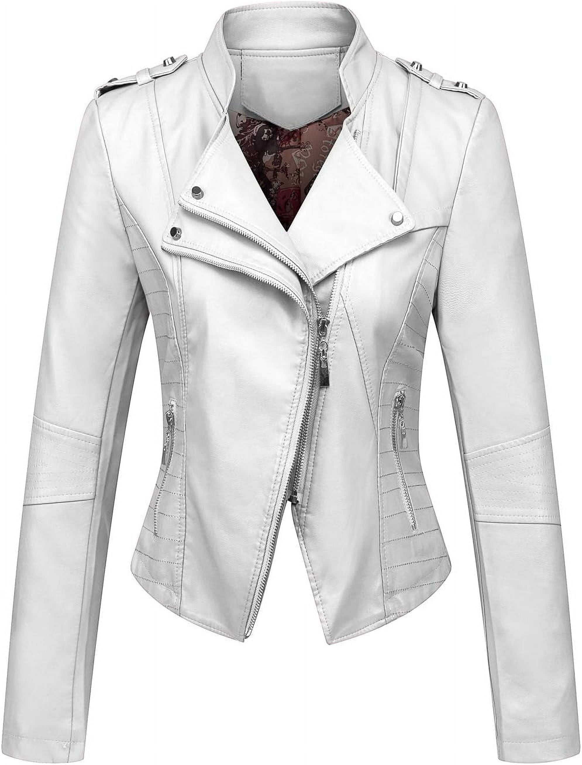 NANAHuang Women's Candy Color Asymmetric Zip Slim Faux Leather Cropped Moto Jacket