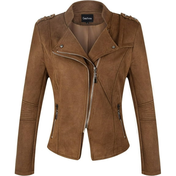 NANAHuang Women's Candy Color Asymmetric Zip Slim Faux Leather Cropped Moto Jacket