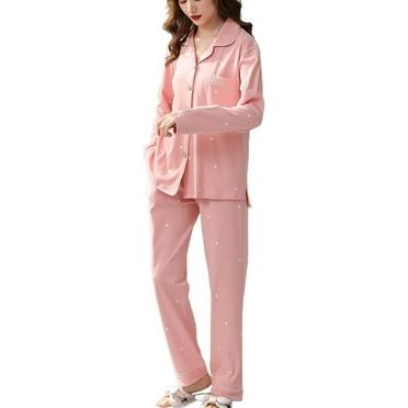 NANAHuang Women's Cute Pajamas Cotton Pajama Set Long Sleeve Winter V Neck Fall Pjs