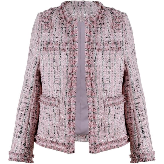 NANAHuang Women's Fall Business Casual Tweed Blazer Jacket Collarless Open Front Dressy Tweed Jacket