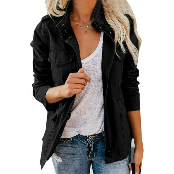 NANAHuang Women's Fall Stand Collar Zip Up Military Cotton Utility Safari Jacket