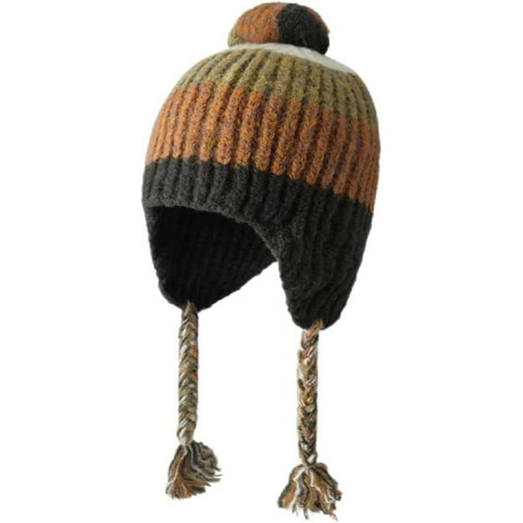 NANAHuang Women's Knitted Beanie Hat Cute Russian Ushanka Hat Stretchy Skull Cap Winter Warm Trapper Hat Earflap with Pompom