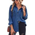 thumbnail image 1 of NANAHuang Women's Spring Long Sleeve Denim Jean Shirts Button Down Shirt Business Casual Tops, 1 of 5