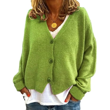 NANAHuang Women's V-Neck Button Sweaters Button Cardigan Long Sleeve Knit Sweater Open Front Chunky Soft Warm Knitted Outwear