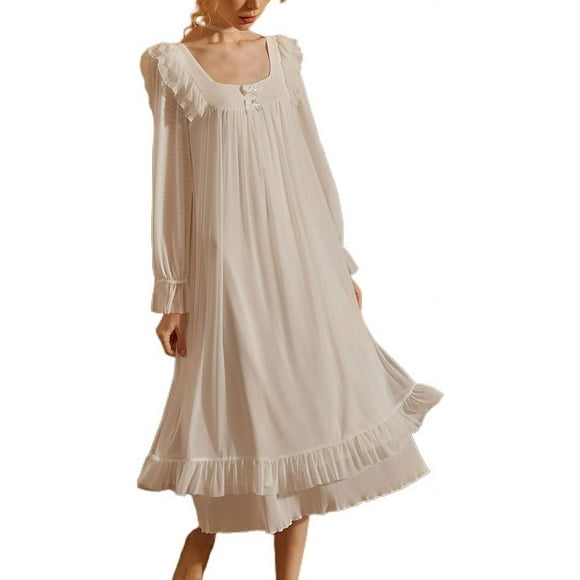 NANAHuang Women's Victorian Nightgowns Vintage Ruffle Sleep Dress Maxi Sleep Dress Flowy Princess Layered