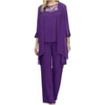 thumbnail image 1 of NANAHuang Womens Chiffon 3 Piece Outfits Lace Splicing Trendy Elegant Mother of The Bride Pant Suits Flowy Formal, 1 of 6