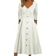 thumbnail image 1 of NANAHuang Womens Fall Dresses for Wedding Guest, Casual Plus Size Cross Button Long Sleeve Tiered Maxi Dress with Pockets, 1 of 3