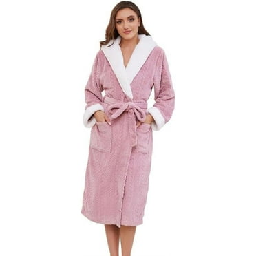 NANAHuang Womens Fluffy Hooded Robe, Soft Plush Womens Fleece Robe Long Warm Loungewear