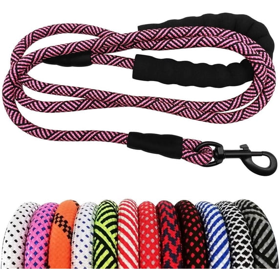 NANAHuangHeavy Duty Rope Dog Leash, 3/4/5/6/7/8/10/12/15 FT Nylon Pet Leash, Soft Padded Handle Thick Lead Leash for Large Medium Dogs Small Puppy (1/2" * 6', Black)